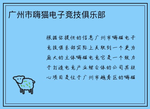 广州市嗨猫电子竞技俱乐部